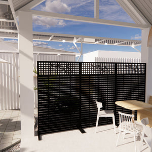 English Elm Metal Grid Privacy Screen Freestanding Powder Coated Divider for Patio or Balcony W1586P455083