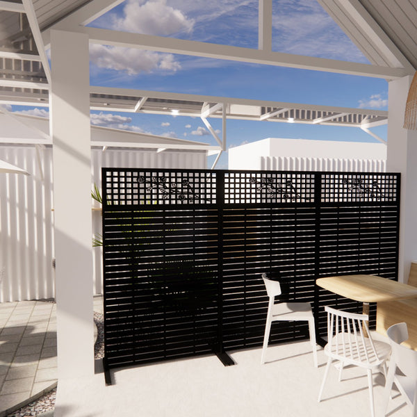 English Elm Metal Grid Privacy Screen Freestanding Powder Coated Divider for Patio or Balcony W1586P455083