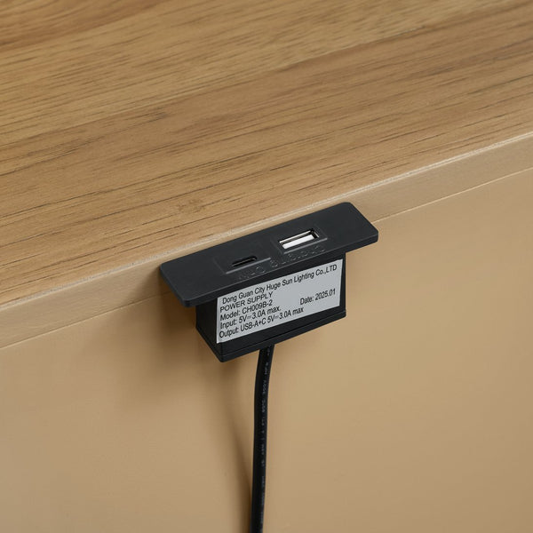 English Elm 2-drawer Hardwood Nightstand with Usb Charging Scandinavian Warm Oak Finish Bedroom B2709P453737