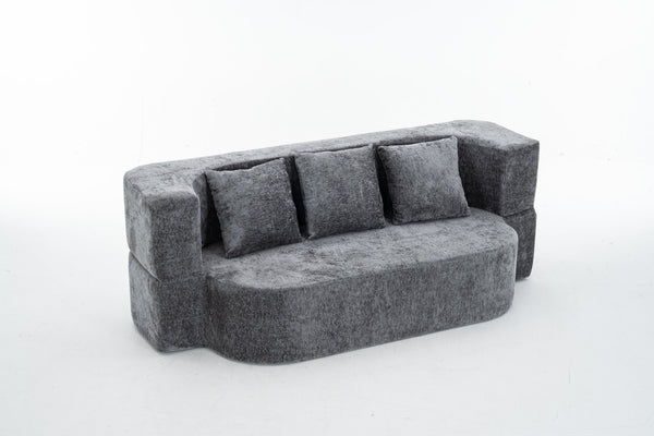 English Elm 3 Seater Convertible Sofa Bed with Chenille Upholstery and High-Density Sponge for Superior Comfort and Support Grey T3903P379835