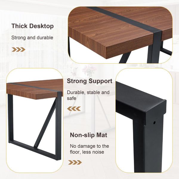 English Elm Table With 6 Industrial Style Brown Techno-Fabric Chairs - Walnut Rectangular Dining Set, 71"X39.3" W1151S02439-GIGA