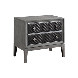 English Elm Modern West End Nightstand Gray Faux Leather Diamond Fronts with Silver Trim, 2 Drawers, 29"x17" B011P186572
