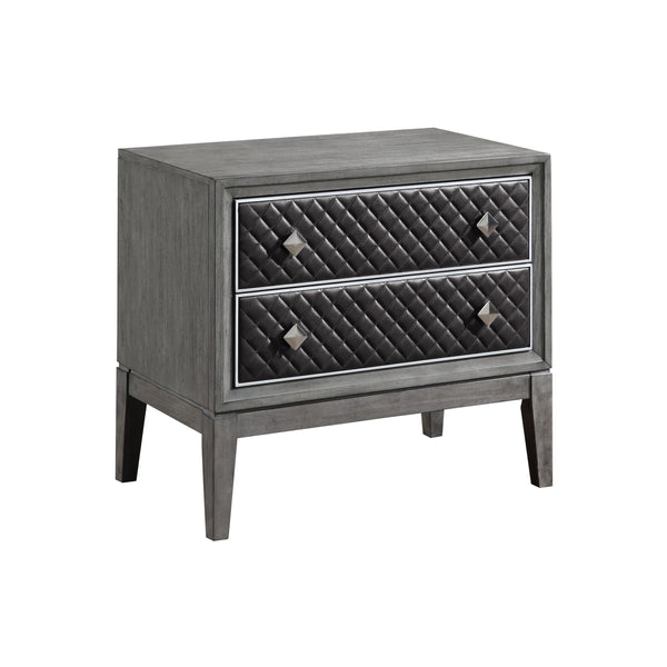 English Elm Modern West End Nightstand Gray Faux Leather Diamond Fronts with Silver Trim, 2 Drawers, 29"x17" B011P186572