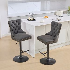 English Elm A&A Retro Pu Swivel Barstools Set Of 2, Adjustable Height 26-33", Vintage Comfort For Kitchen & Bar W1143P195203