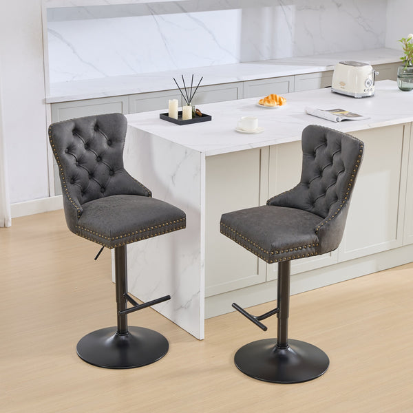 English Elm A&A Retro Pu Swivel Barstools Set Of 2, Adjustable Height 26-33", Vintage Comfort For Kitchen & Bar W1143P195203