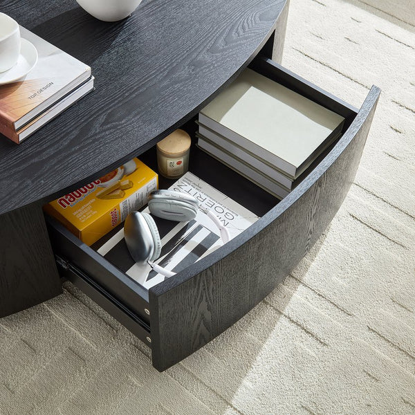 English Elm Modern Oval Coffee Table Matte Finish Mdf Frame with Storage Drawer for Living Room Black W2085P384569