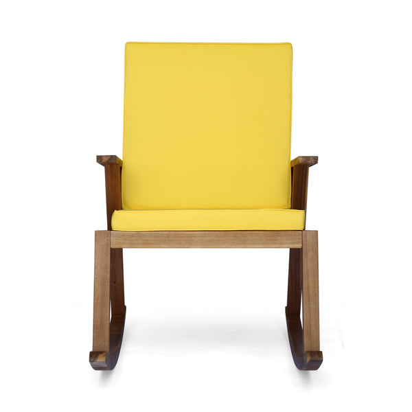 English Elm Champlain Outdoor Acacia Wood Rocking Chair with Cross-back Design and Cushions Teak+Yellow 62685.00YLW