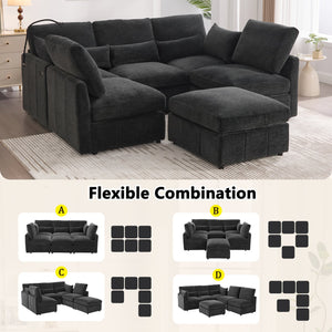 English Elm Modern Sectional Sofa: Versatile U-Shaped Couch With Usb Ports, Movable Ottoman & Lumbar Pillows N719S002050B