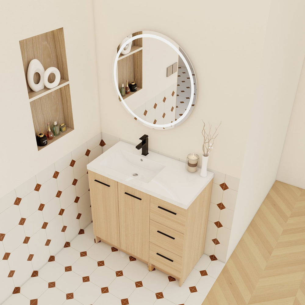 English Elm 36" Floating Bathroom Vanity Light Oak Modular Cabinet with Gel Coat Integrated Sink W3450S00098