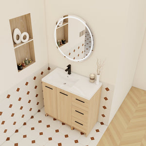 English Elm 36" Floating Bathroom Vanity Light Oak Modular Cabinet with Gel Coat Integrated Sink W3450S00098