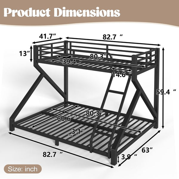 English Elm Twin Xl Over Queen Metal Bunk Bed Low Profile Steel Frame for Guest Rooms W5305S00032
