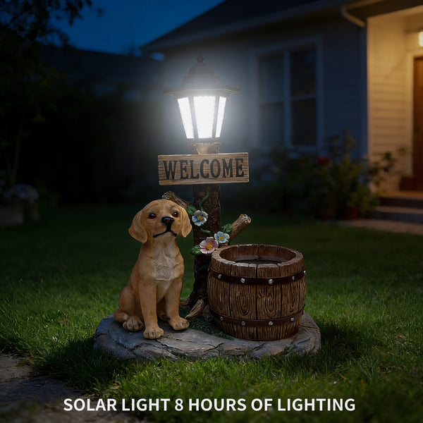 English Elm Labrador Solar Garden Statue with Led Glow and Built-in Succulent Planter Basin W5398P464237