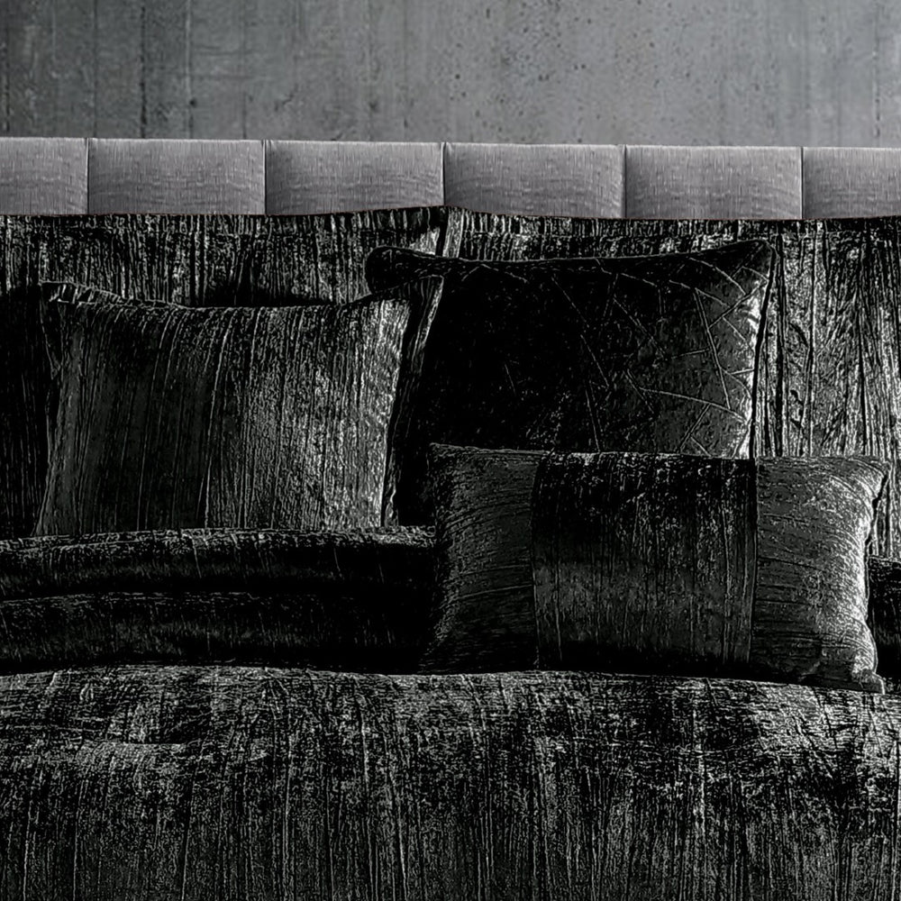 English Elm Turin 7-Piece Luxurious Crinkle Velvet Comforter Set In Black For King Beds - Stylish & Cozy! B340P341991-GIGA