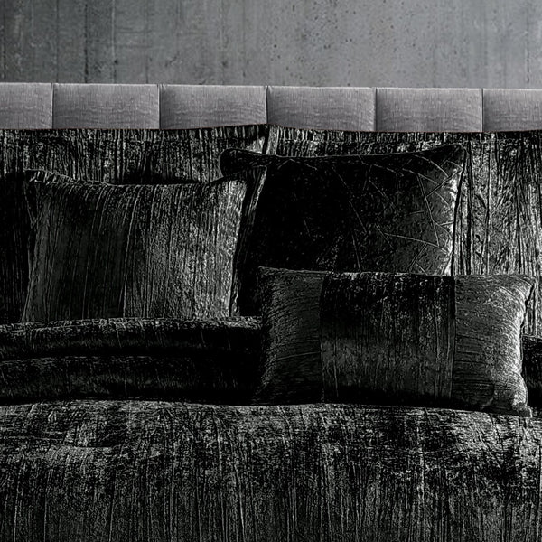 English Elm Turin 7-Piece Luxurious Crinkle Velvet Comforter Set In Black For King Beds - Stylish & Cozy! B340P341991-GIGA