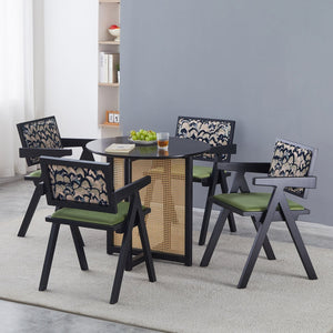 English Elm 2 Black Rubberwood Dining Chairs With Rattan-Style Seats – Medieval Elegance For Modern Spaces W2720P237609