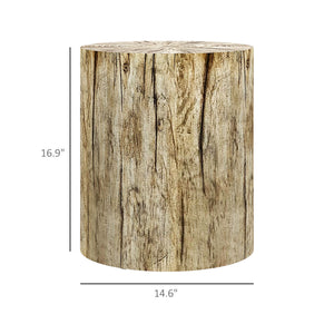 English Elm HOMCOM Rustic Tree Stump Stool Concrete Side Table with Wood Grain Finish, Waterproof 198 lb Capacity W2225P200675