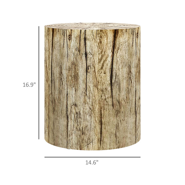 English Elm HOMCOM Rustic Tree Stump Stool Concrete Side Table with Wood Grain Finish, Waterproof 198 lb Capacity W2225P200675