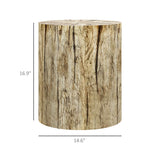 English Elm Homcom Tree Stump Stool, Decorative Side Table With Round Tabletop, Concrete End Table With Wood Grain Finish For Indoors and Outdoors