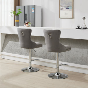 English Elm Thick Velvet Swivel Barstools with 17.7" Chrome Base, Tufted Diamond Pleating, Comfort Foam Seats Gray W1143P335043