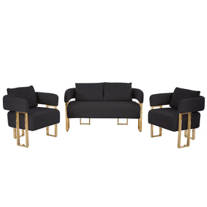 English Elm TS Modern decorative chair with teddy fleece upholstery, ergonomic sponge cushion and gold legs for luxe comfort and style Black+Gold W2311P364621