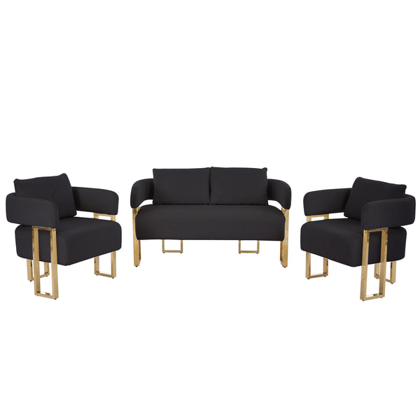 English Elm Ts Velvet Accent Chair with Gold Metal Legs Glam Art Deco Style for Living Room Black+Gold W2311S00003