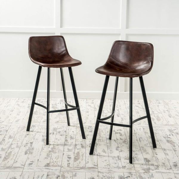 English Elm Christopher Knight Home® - Set of 2 Dax Faux Leather Barstool Brown with Faux Snakeskin Stitching, Cushioned Seat & Steel Legs 57582.00