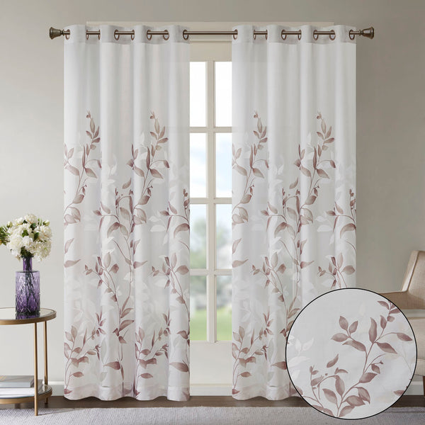 JLA Home Madison Park - Burnout Botanical Curtain Panel with OEKO-TEX Fabric, Silver Grommets, Textured Layered Print for Modern Rooms Mauve MP40-6605