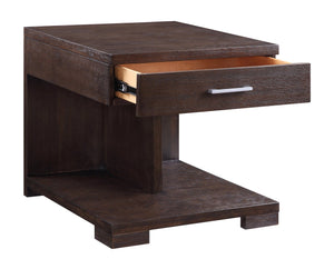 English Elm Niamey Walnut Ash Veneer End Table with Dovetail Drawer and Open Bottom Shelf B2726P251270