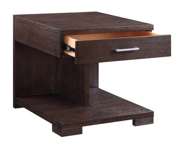 English Elm Niamey Walnut Ash Veneer End Table with Dovetail Drawer and Open Bottom Shelf B2726P251270