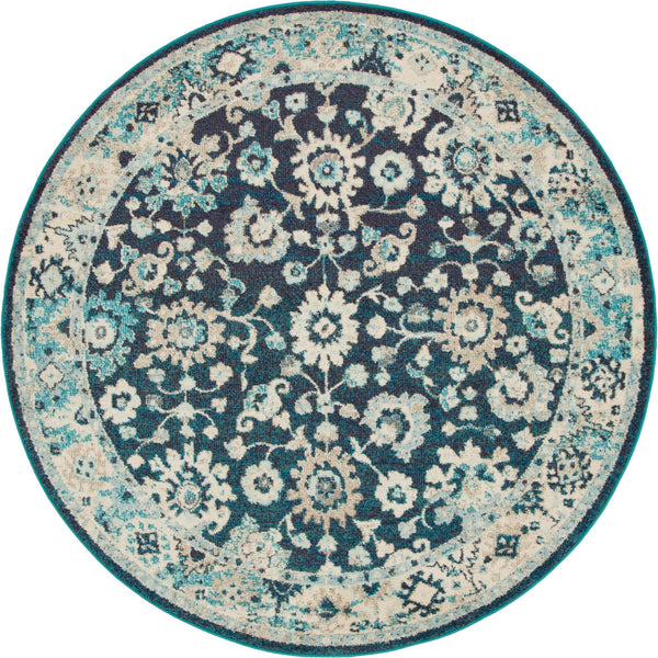 Unique Loom Penrose Krystle Machine Made Floral Rug Navy Blue, Beige/Blue/Ivory 6' 1" x 6' 1"