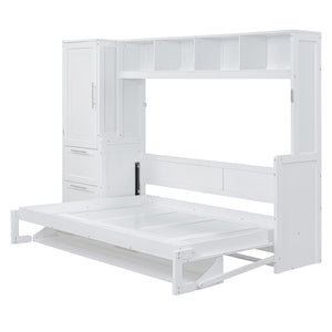 English Elm Queen Murphy Wall Bed with Integrated Wardrobe and Drawers for Studio or Guest Room White LP000793AAK-3
