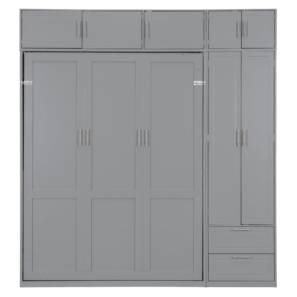 English Elm Queen Murphy Bed with Integrated Desk Cabinet Shelves Space Saving Studio Solution Gray N708S00022E-3