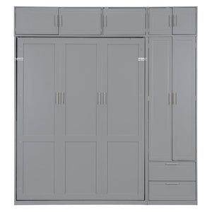 English Elm Queen Murphy Bed with Integrated Desk Cabinet Shelves Space Saving Studio Solution Gray N708S00022E-3