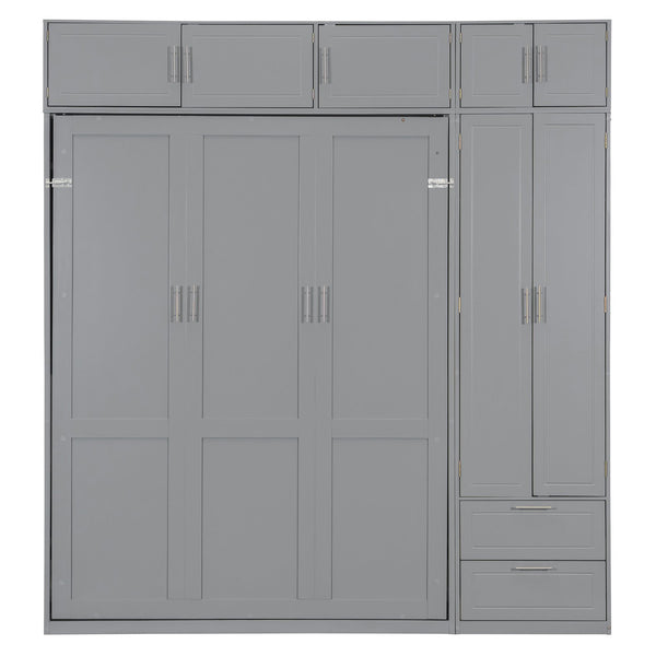 English Elm Queen Murphy Bed with Integrated Desk Cabinet Shelves Space Saving Studio Solution Gray N708S00022E-3