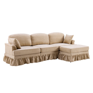 English Elm 103.15'' Chenille L-shaped Sectional Sofa with Detachable Pleated Skirt and Ottoman Khaki W3612S00045