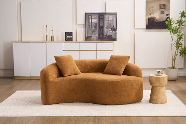 English Elm LY-042 Zen-Inspired S-Curved Dual-Depth Loveseat with Chenille Upholstery, Ready-to-Use Comfort Orange W2231P329720