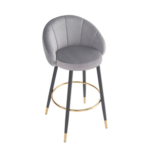 English Elm 40.5" Pleated Velvet High Back Barstools with Gold Ring Footrest Lounge Set of 2 N780P270114G