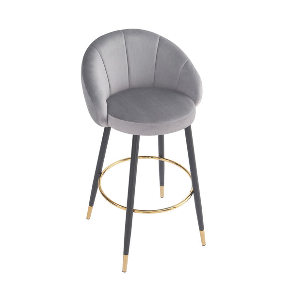 English Elm 40.5" Pleated Velvet High Back Barstools with Gold Ring Footrest Lounge Set of 2 N780P270114G