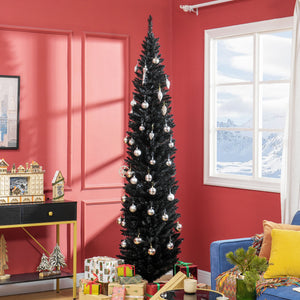 English Elm Homcom 8' Slim Pencil Christmas Tree With 618 Realistic Branch Tips - Elegant Black Holiday Decor W2225P249617