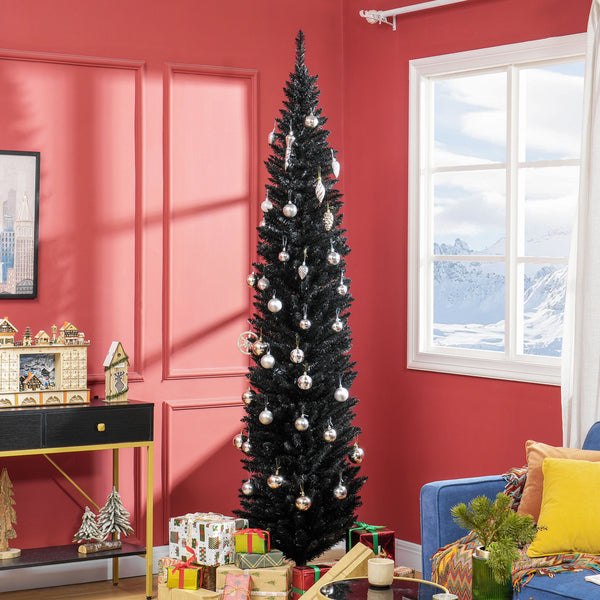 English Elm Homcom 8' Slim Pencil Christmas Tree With 618 Realistic Branch Tips - Elegant Black Holiday Decor W2225P249617