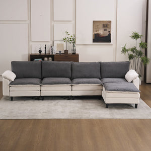 English Elm 129.92" Chenille Cloud Sectional Modular L Shaped Sofa with Ottoman Deep Lounge Seating W5029S00003