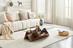 English Elm A Modern Two-tier Mdf Coffee Table with Open Shelf for Living Room Storage W3875P396857