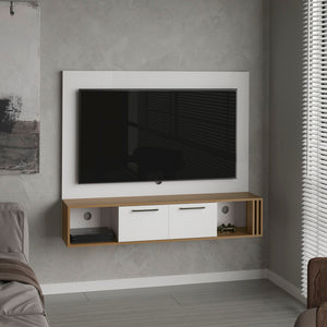 English Elm Entertainment Center White & Natural Oak, 2 Doors 4 Shelves, Compact Modern Engineered Wood Storage Unit B097P296838