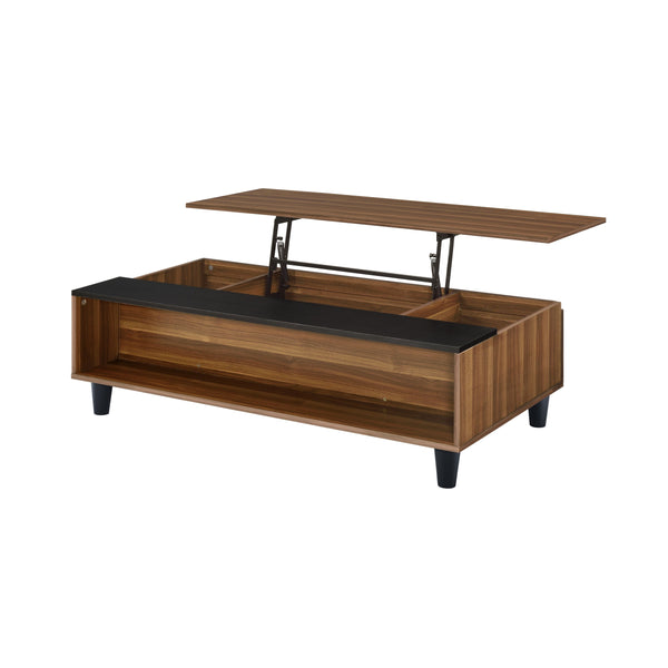 English Elm Avala Walnut & Black Lift-Top Coffee Table with 4 Compartments, Durable Melamine Top, Modern Legs B2726P251272