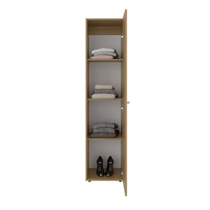 English Elm Jasmine Mirrored Wardrobe with Beige Finish and Four Shelf Storage for Small Spaces B092P474467