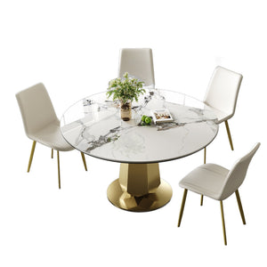 English Elm 53 Inch Round Smoked Glass Dining Table with Gold Steel Base Seats Eight W2700S00092