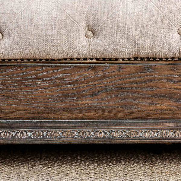 English Elm Rustic Sleigh California King Bed Tufted Linen Fabric Solid Wood Bedroom Frame B2741S00865
