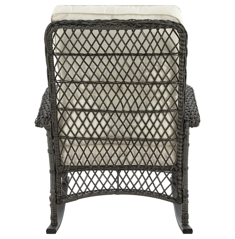English Elm Fruttuo Upholstered Rocking Chair with Removable Zipper Cushions, Waterproof Fabric, Steel Rattan Frame Black+Cream B365P397659