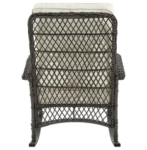 English Elm Fruttuo Upholstered Rocking Chair with Removable Zipper Cushions, Waterproof Fabric, Steel Rattan Frame Black+Cream B365P397659