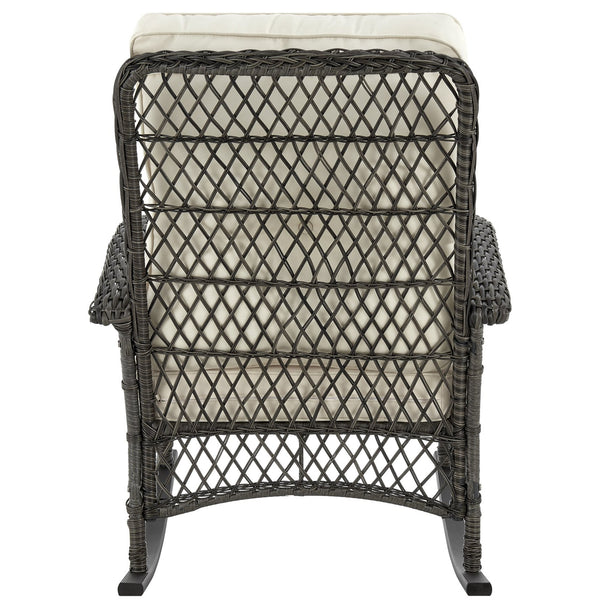 English Elm Fruttuo Upholstered Rocking Chair with Removable Zipper Cushions, Waterproof Fabric, Steel Rattan Frame Black+Cream B365P397659